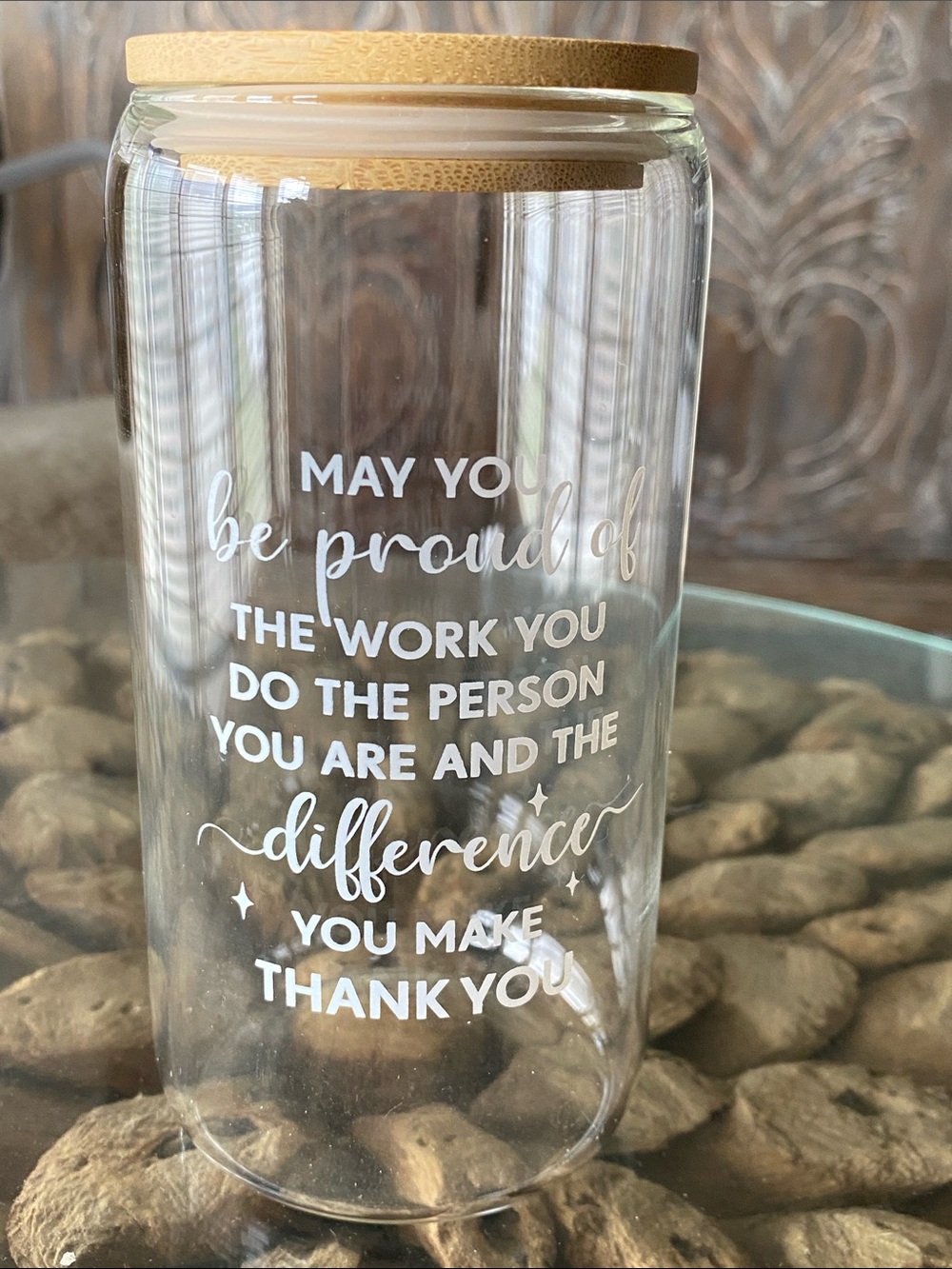 Glass Jar with Bamboo Lid - Inspirational Quote